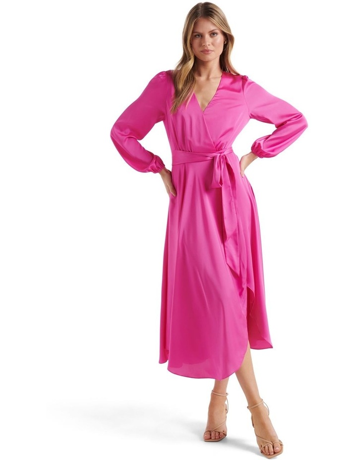 Marilyn Satin Wrap Midi Dress In