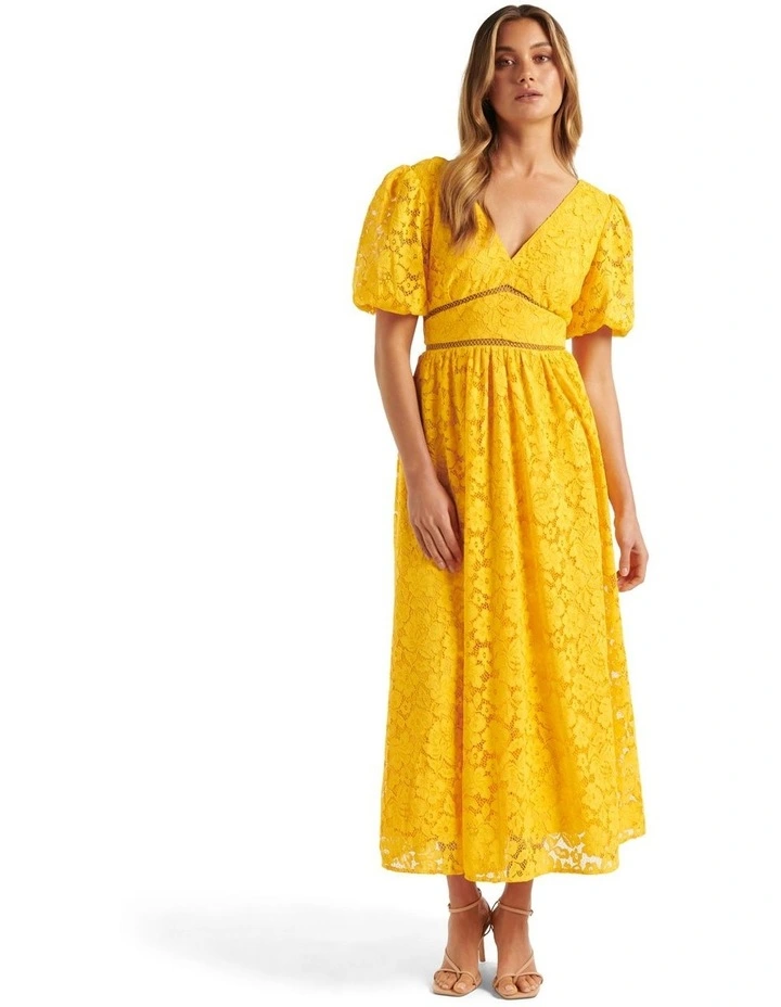 Ivanka Lace V Neck Midi Dress in Yellow image 1