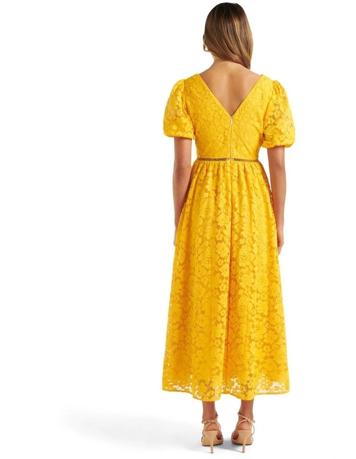 Ivanka Lace V Neck Midi Dress in Yellow image 2