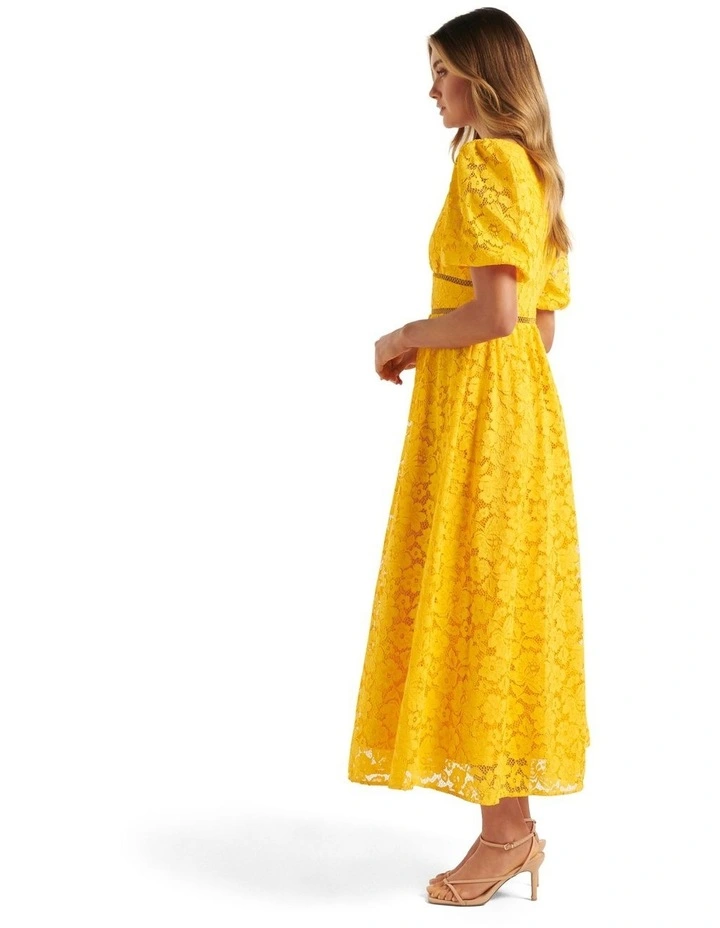 Ivanka Lace V Neck Midi Dress in Yellow image 3