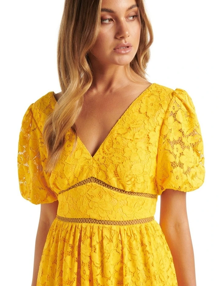 Ivanka Lace V Neck Midi Dress in Yellow image 4
