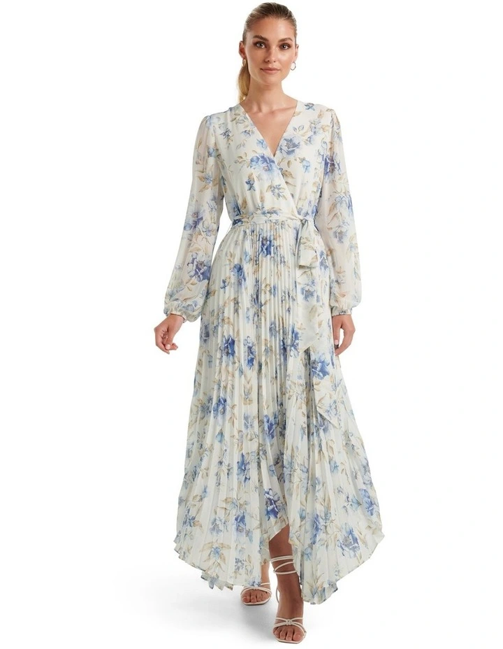 Blaire Pleated Midi Dress in White image 1