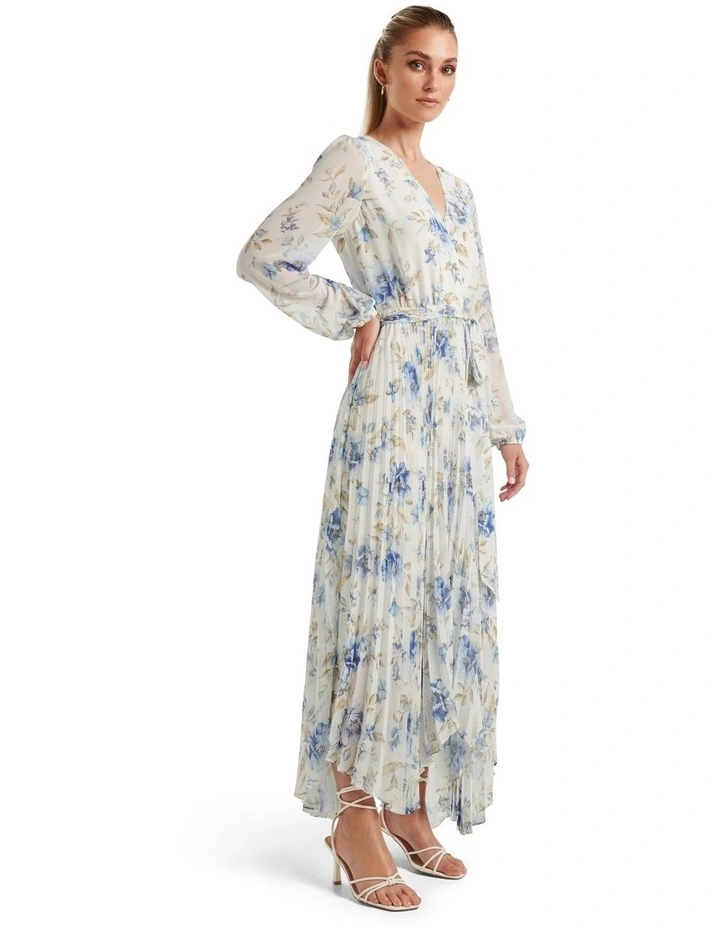 Blaire Pleated Midi Dress in White image 3