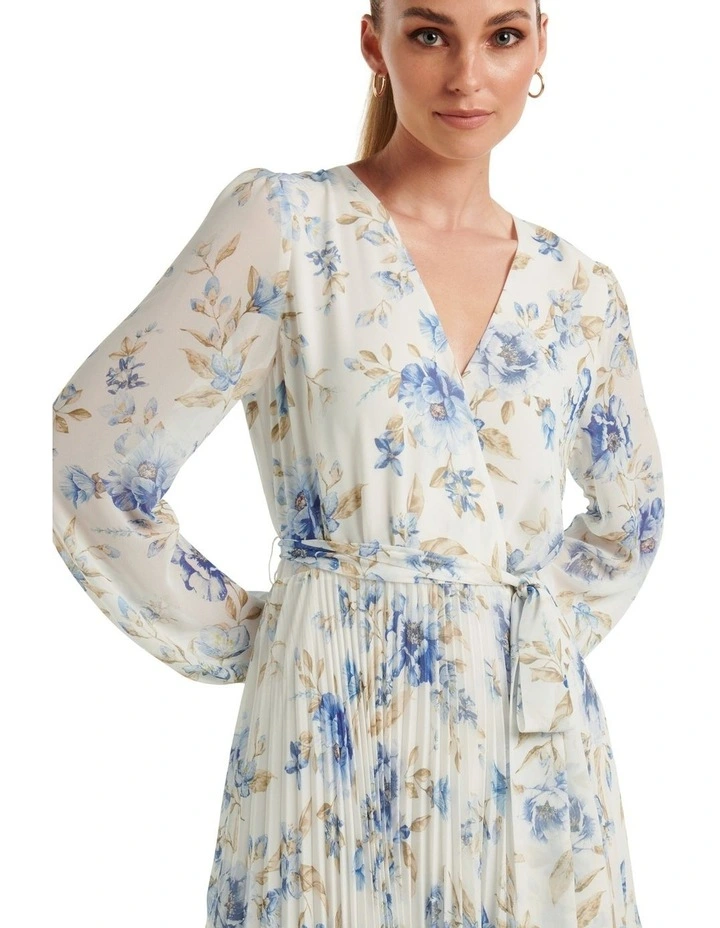 Blaire Pleated Midi Dress in White image 4