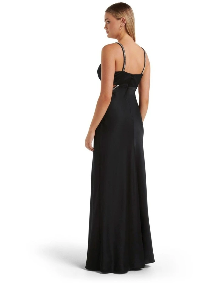 Anika Satin Diamante Trim Maxi Dress in Black image 2