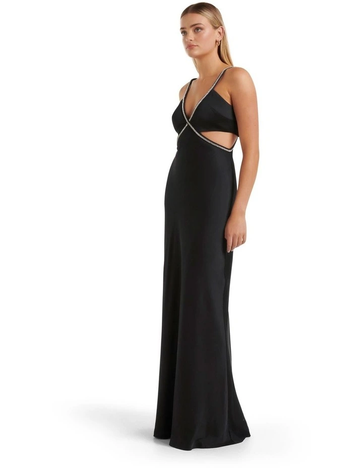 Anika Satin Diamante Trim Maxi Dress in Black image 3
