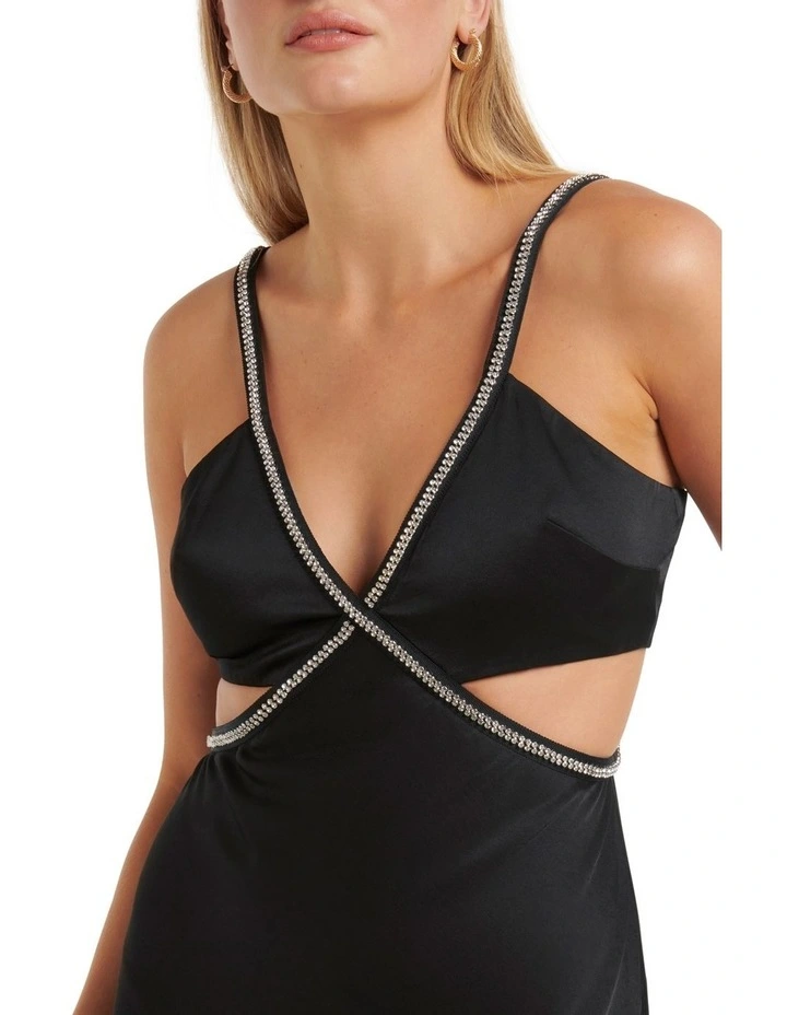 Anika Satin Diamante Trim Maxi Dress in Black image 4