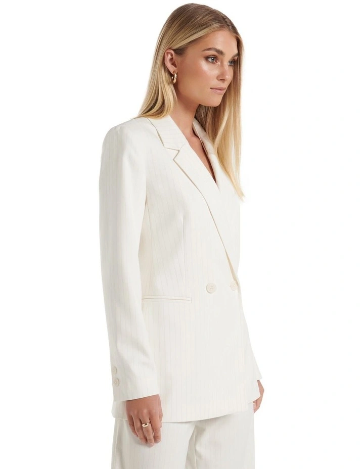 Elle Pinstripe Blazer in White image 3