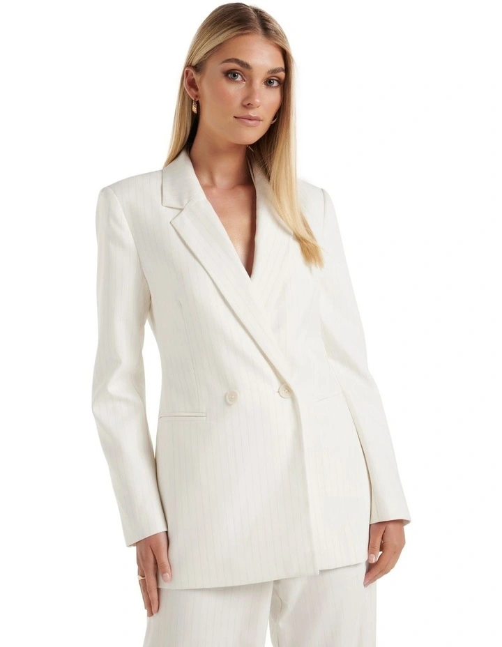 Elle Pinstripe Blazer in White image 4