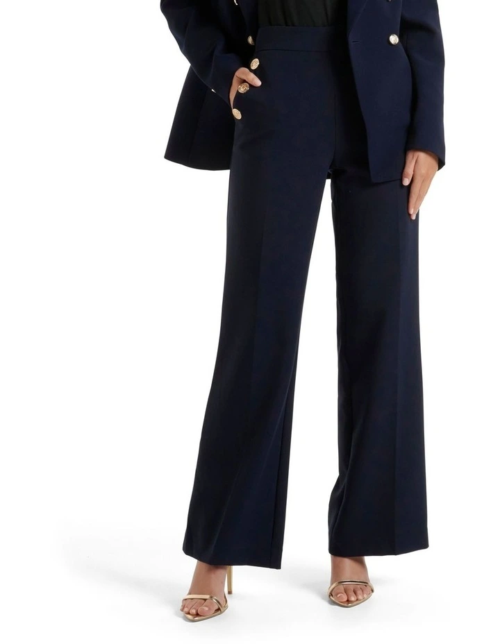 Megan Button Wide Leg Pant in Navy image 1
