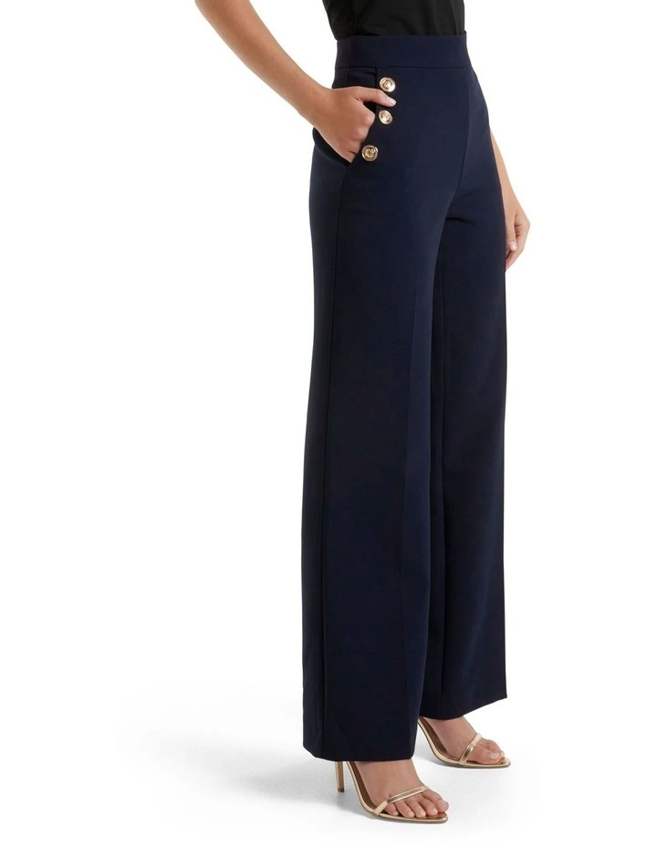 Megan Button Wide Leg Pant in Navy image 3