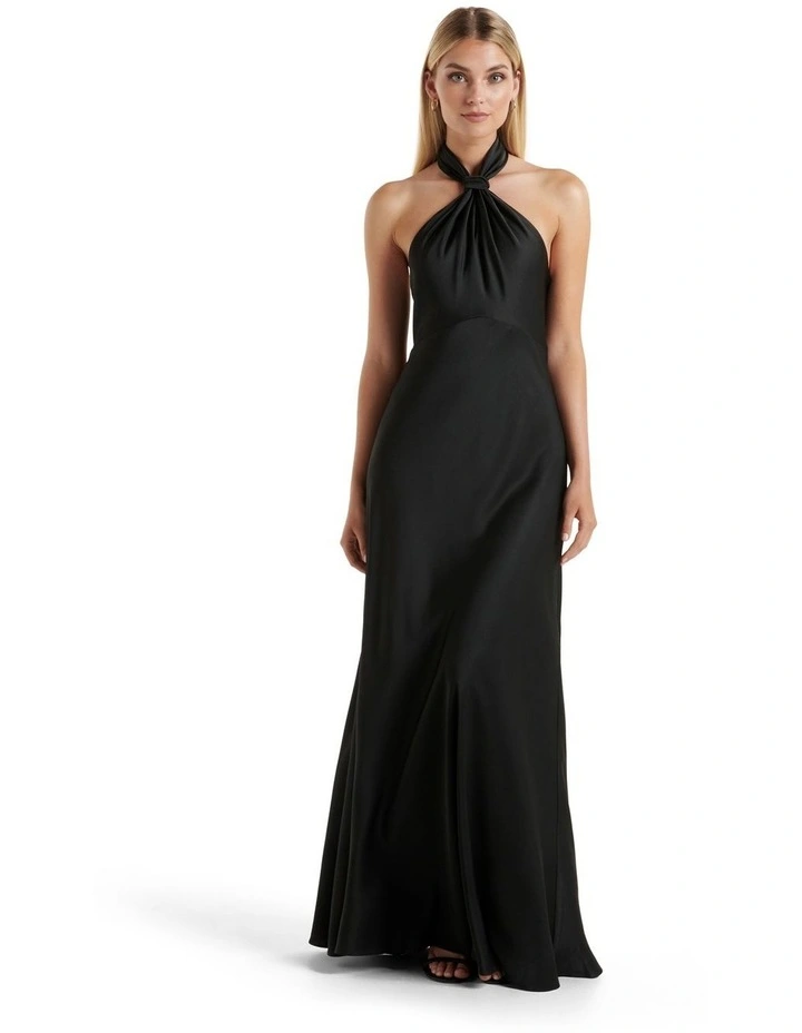 Yvette Knot Tie Neck Gown in Black image 1