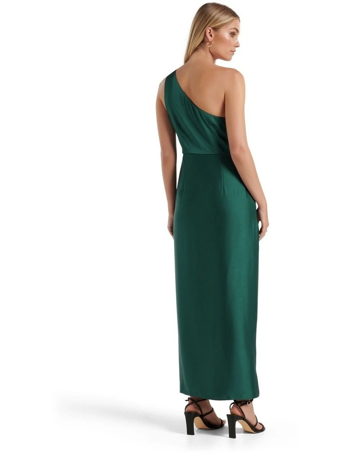 Melissa One Shoulder Satin Dress in Green image 2