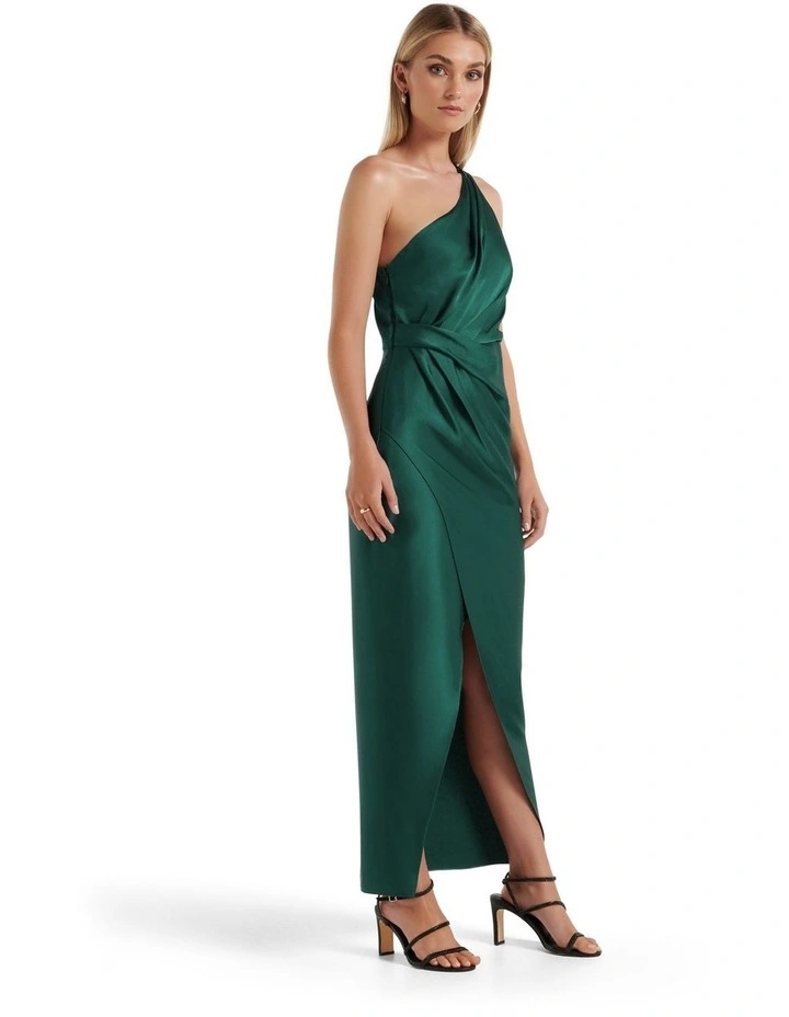 Melissa One Shoulder Satin Dress in Green image 3