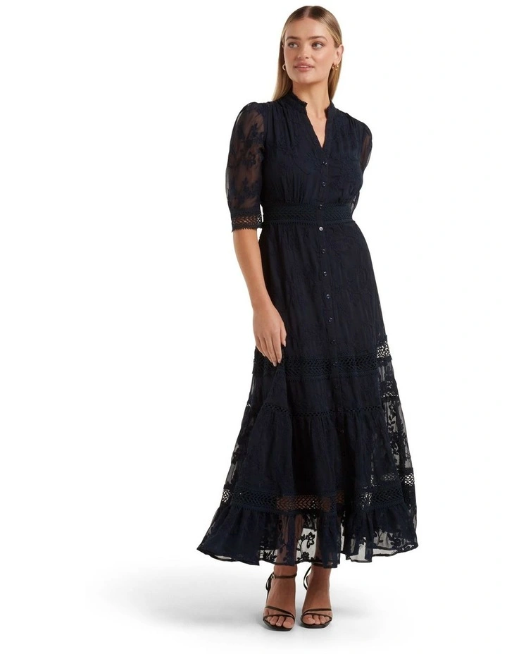 Lila Embroidered Midi Dress in Blue image 1