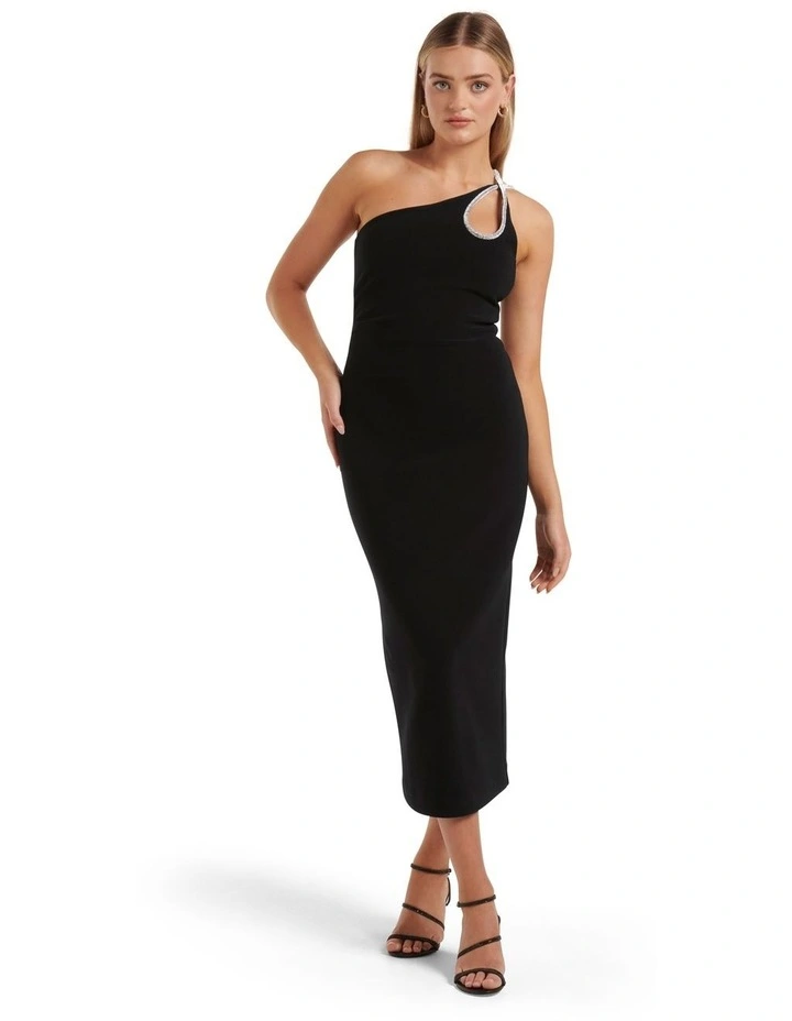 Jasmine Teardrop Bodycon Midi Dress in Black image 1