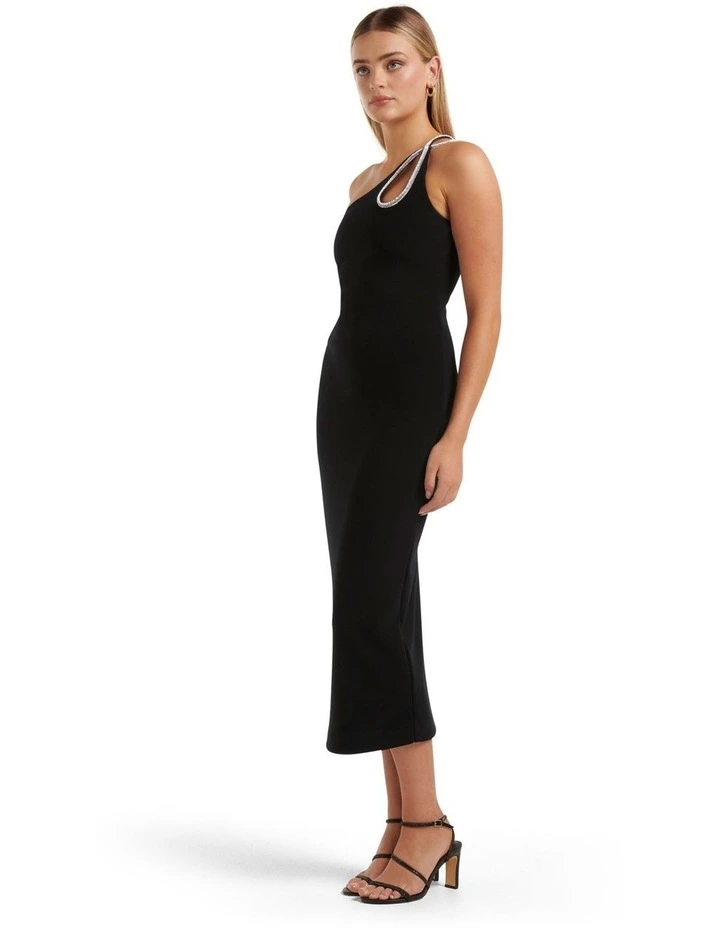 Jasmine Teardrop Bodycon Midi Dress in Black image 3