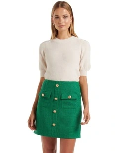 Denver Brushed Puff Sleeve Knit Tee in Cream