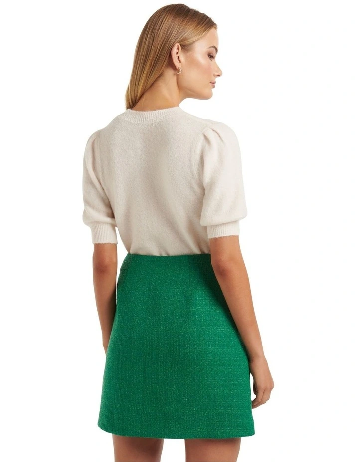 Denver Brushed Puff Sleeve Knit Tee in Cream image 2
