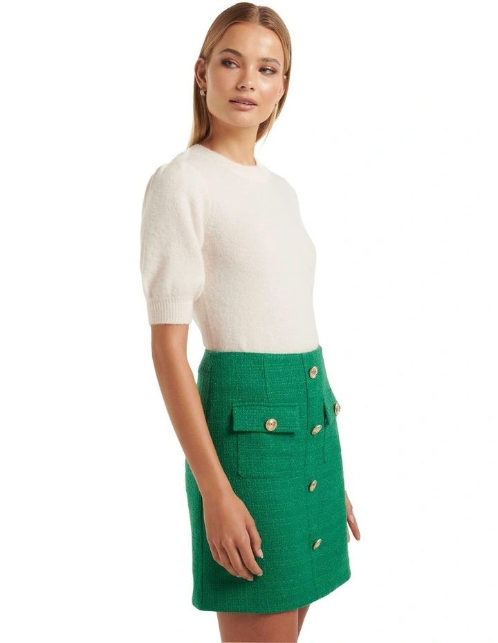 Denver Brushed Puff Sleeve Knit Tee in Cream image 3