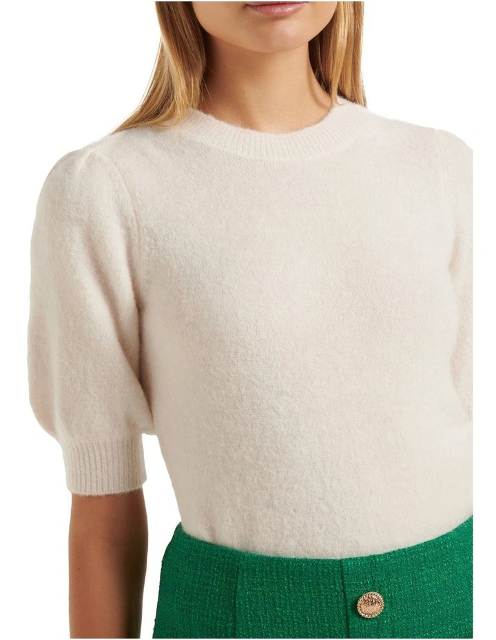Denver Brushed Puff Sleeve Knit Tee in Cream image 4