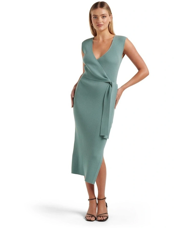 Jacinta Tie Front Knit Midi Dress in Green image 1
