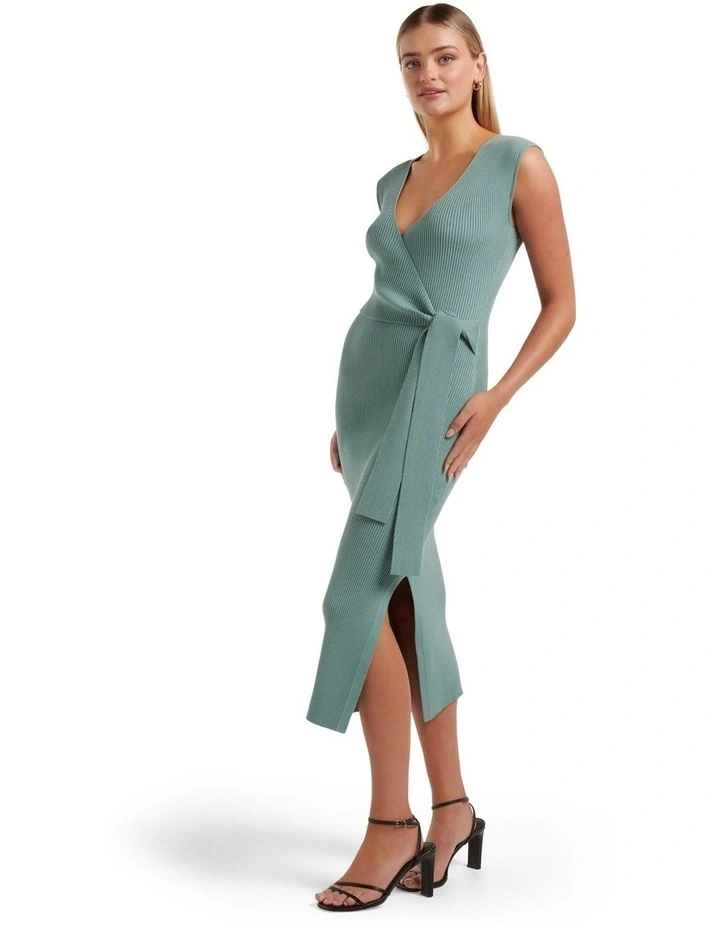 Jacinta Tie Front Knit Midi Dress in Green image 3