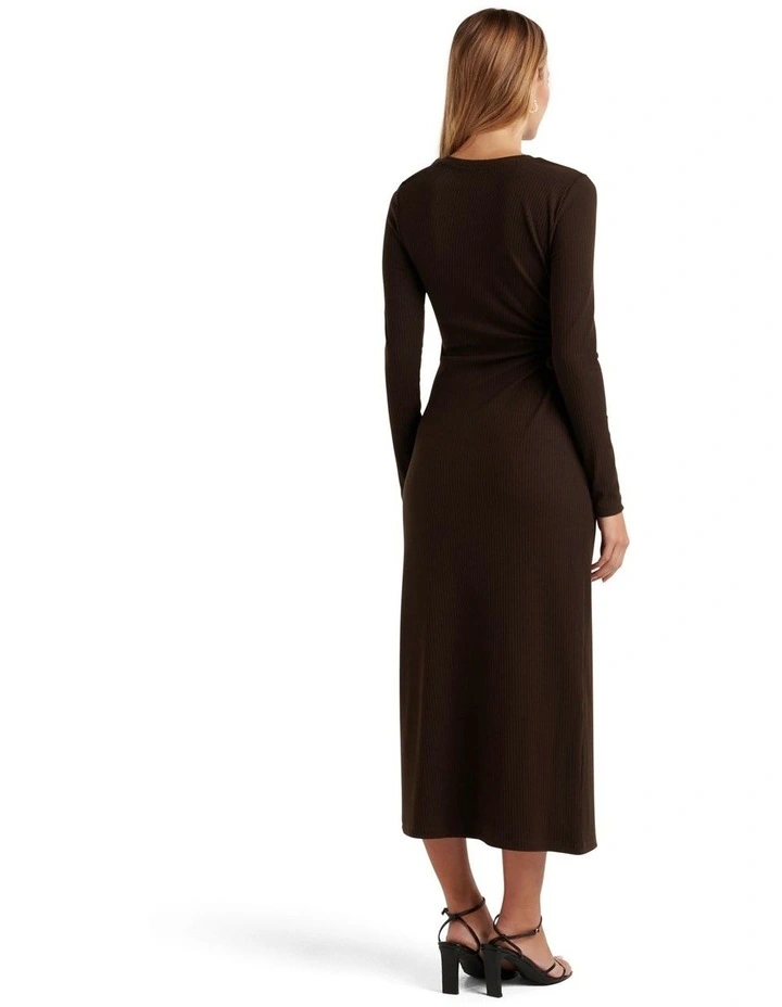Dev Tie Side Long Sleeve Dress in Brown image 2