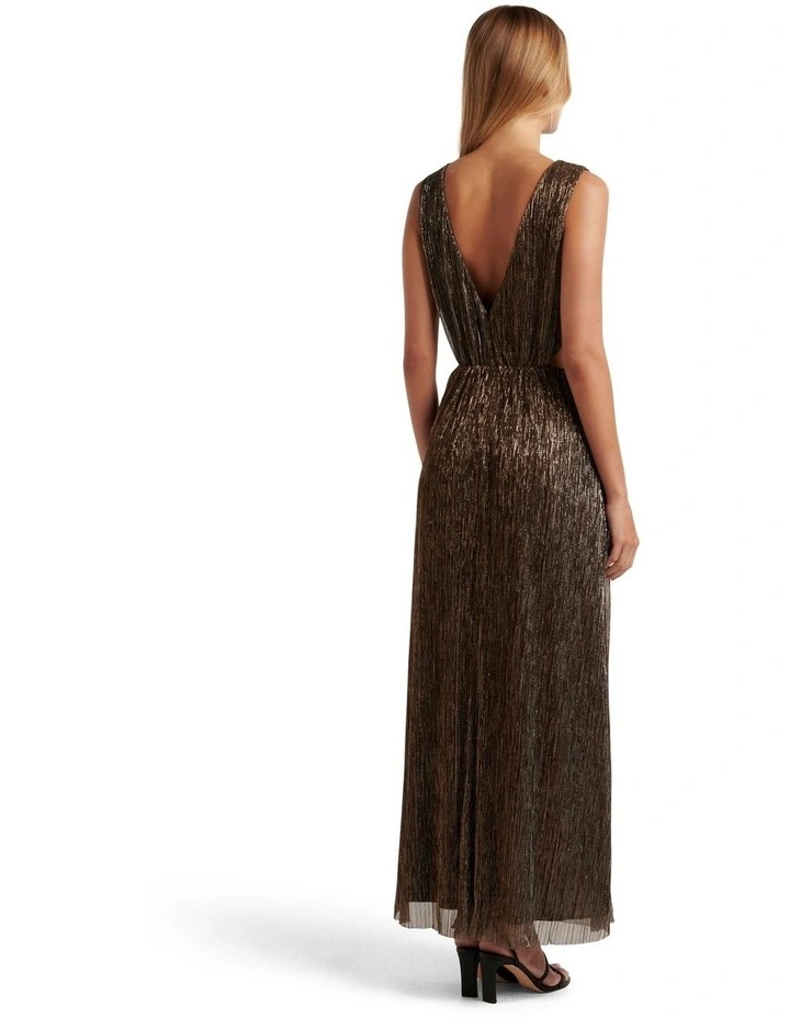 Amber Plisse Twist Cut Out Gown in Bronze image 2