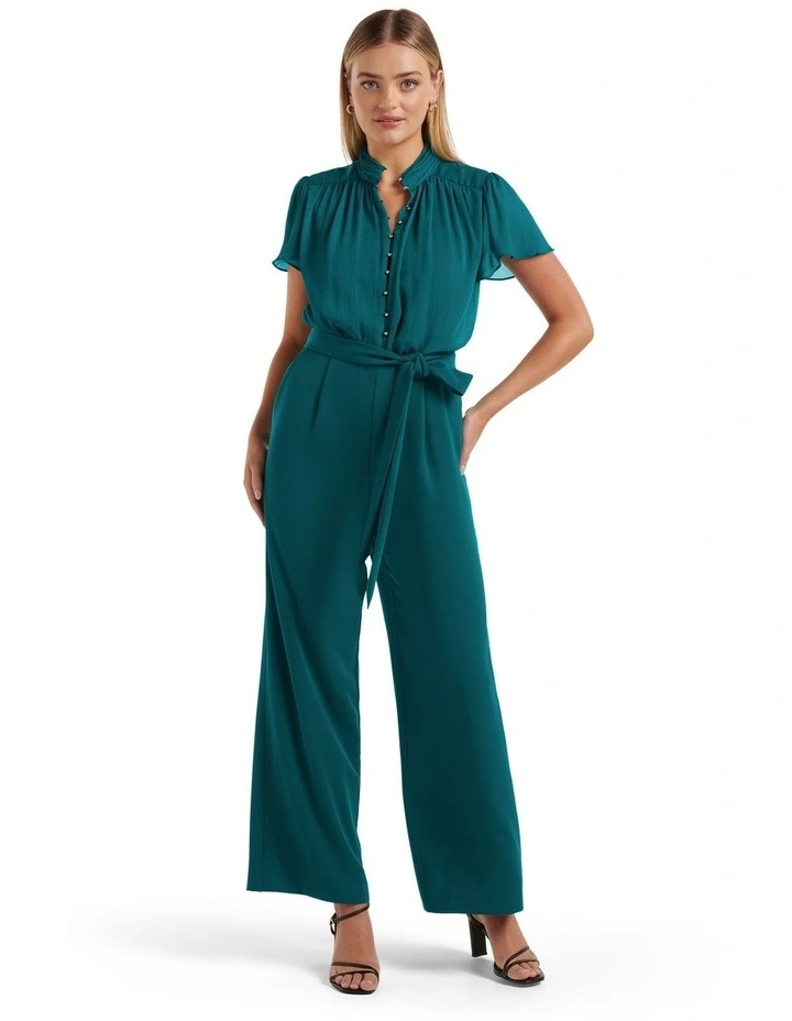 Verona Flutter Sleeve Jumpsuit in Green image 1