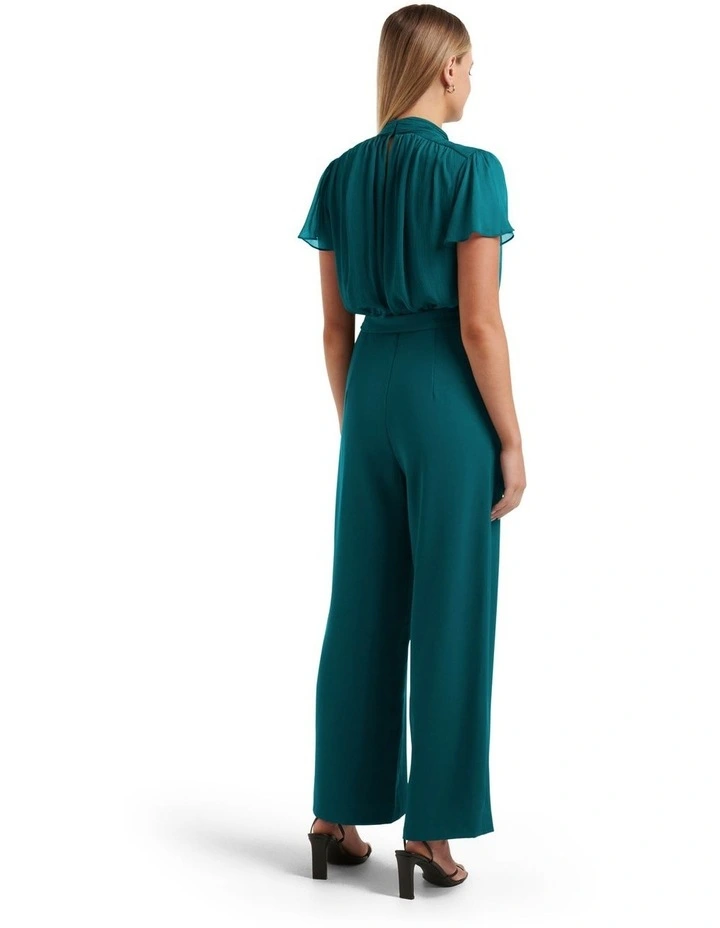 Verona Flutter Sleeve Jumpsuit in Green image 2
