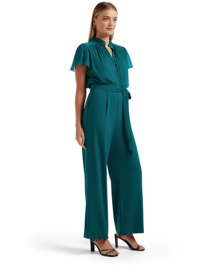 Verona Flutter Sleeve Jumpsuit in Green image 3