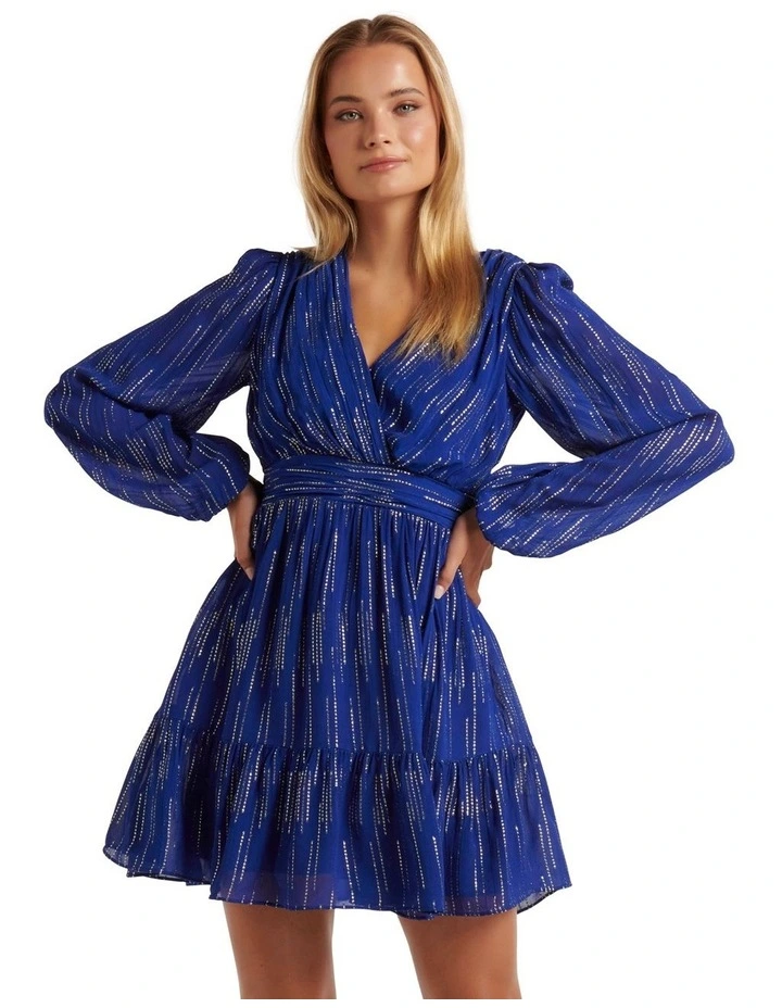 Forever New Molly Skater Metallic Mini Dress in Blue | MYER