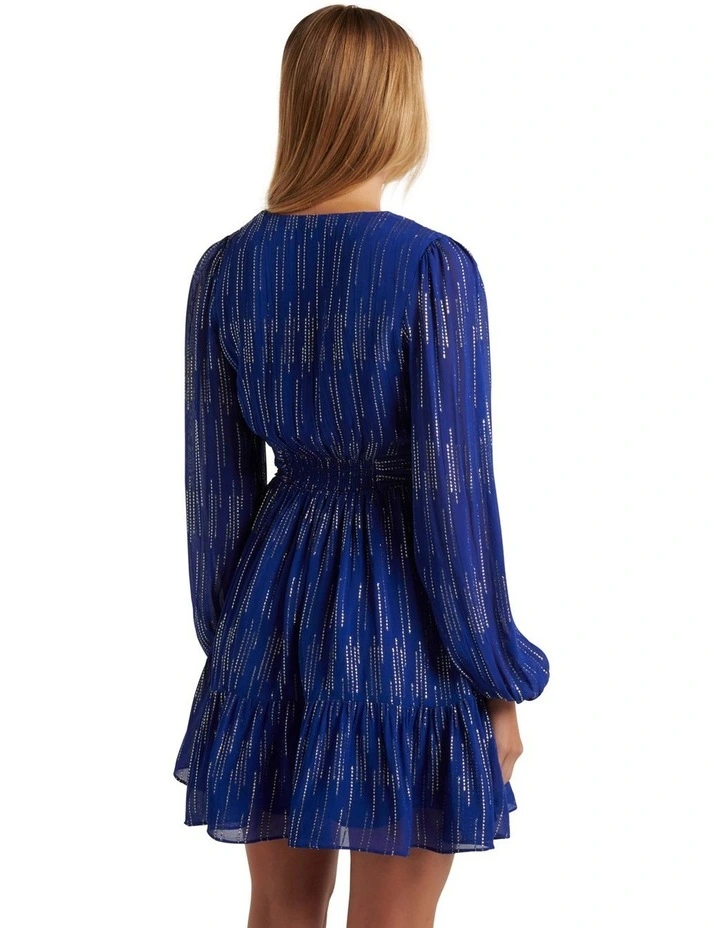 knee length dresses for ladies Metallic Cap Sleeve Short Skater Dress in Blue main image 0