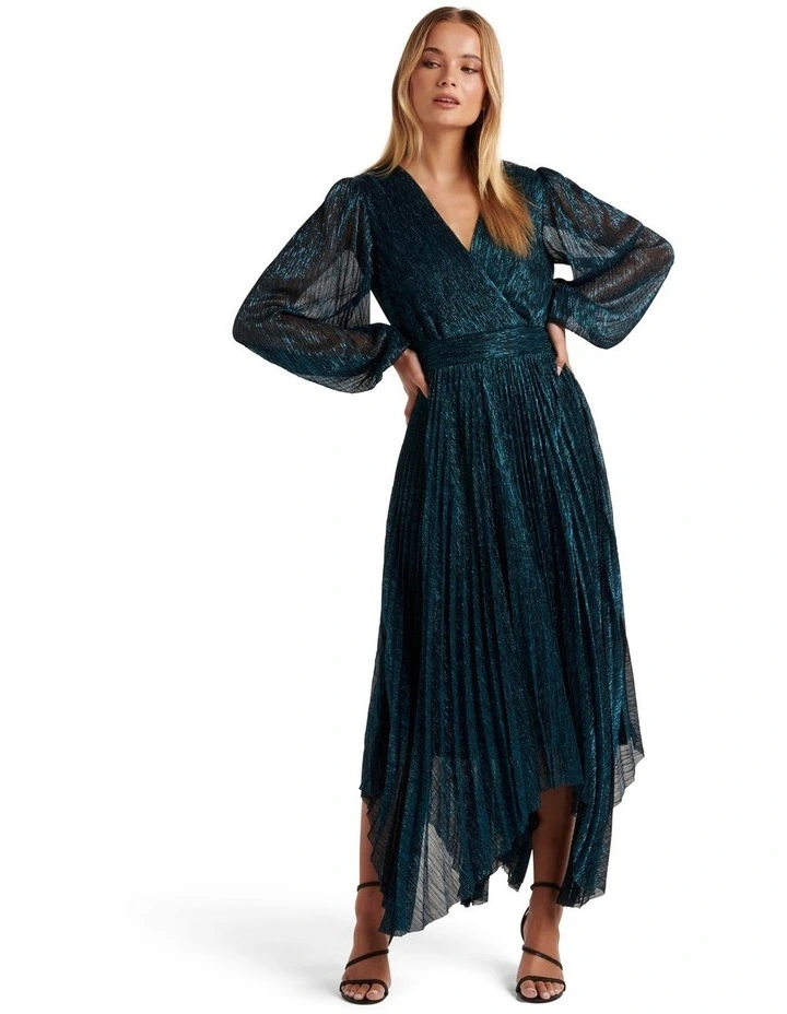 Sahara Wrap Plisse Midi Dress in Green image 1