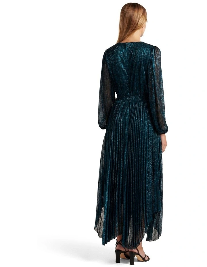 Sahara Wrap Plisse Midi Dress in Green image 2