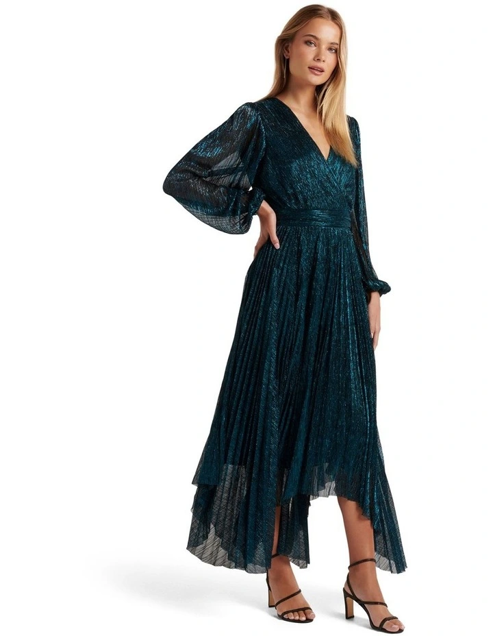 Sahara Wrap Plisse Midi Dress in Green image 3