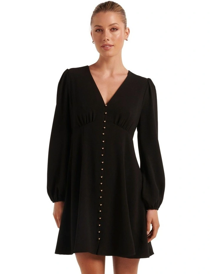 Melody Button Down Mini Dress in Black image 1