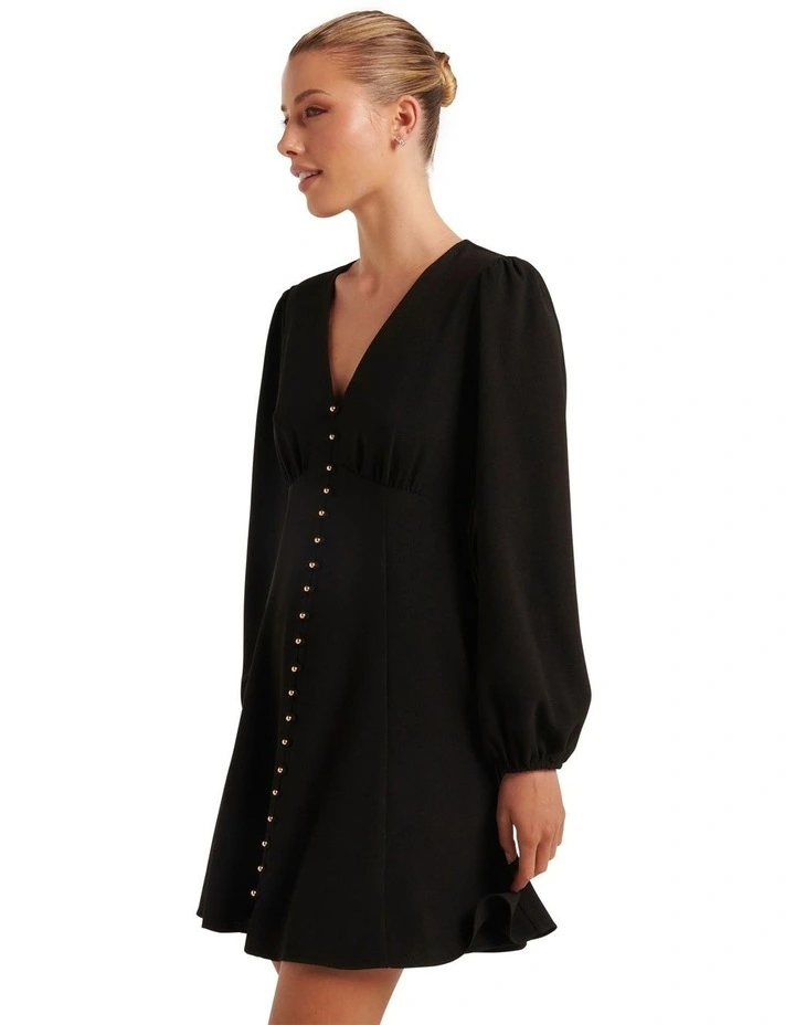 Melody Button Down Mini Dress in Black image 3