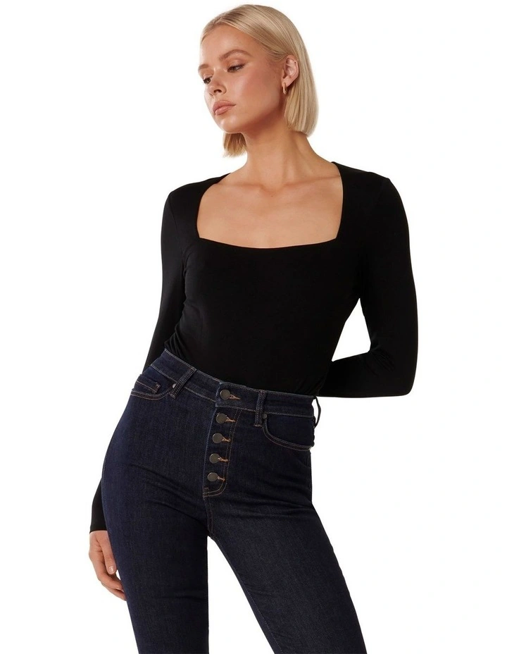 Millie Square Neck Bodysuit in Black image 1