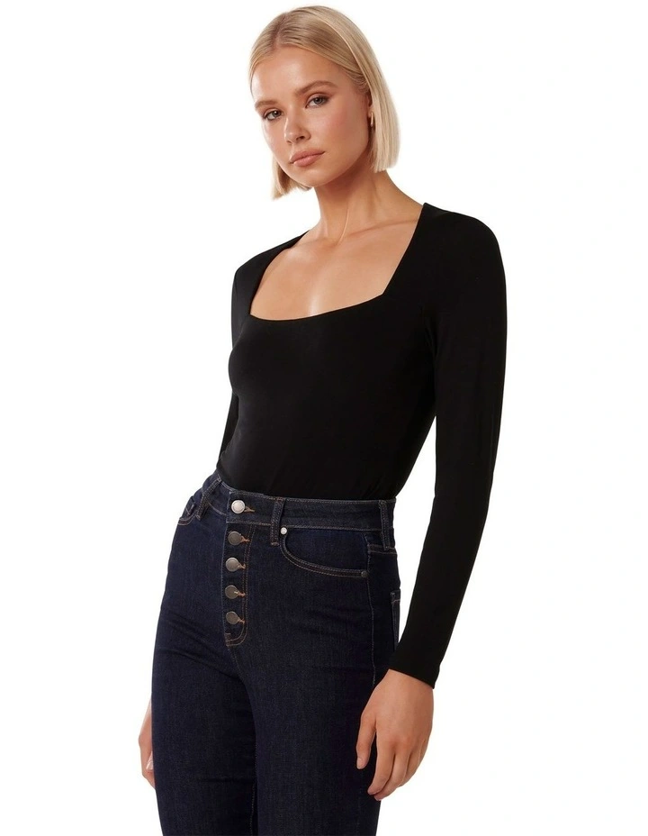 Millie Square Neck Bodysuit in Black image 3