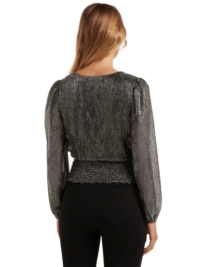 Sofia V-Neck Basque Top in Black Multi image 2