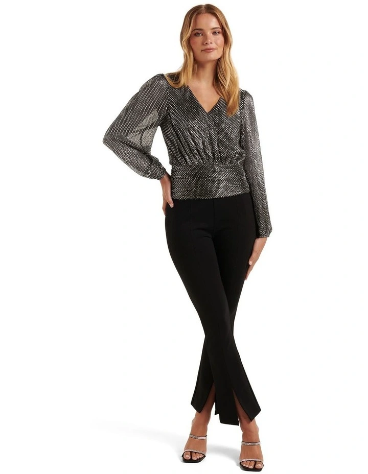 Sofia V-Neck Basque Top in Black Multi image 5