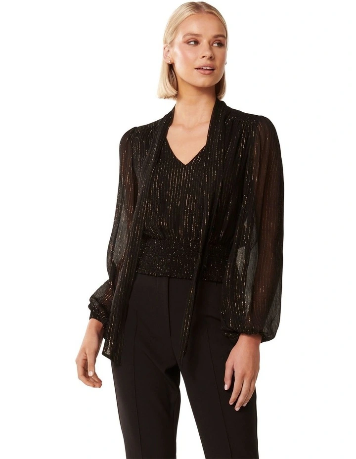 Gloria Gold Foil Blouse in Black image 1