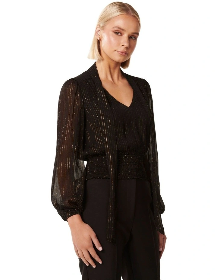 Gloria Gold Foil Blouse in Black image 3
