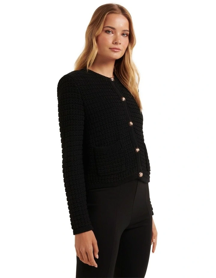 Forever New Chloe Textured Knit Cardigan in Black | MYER