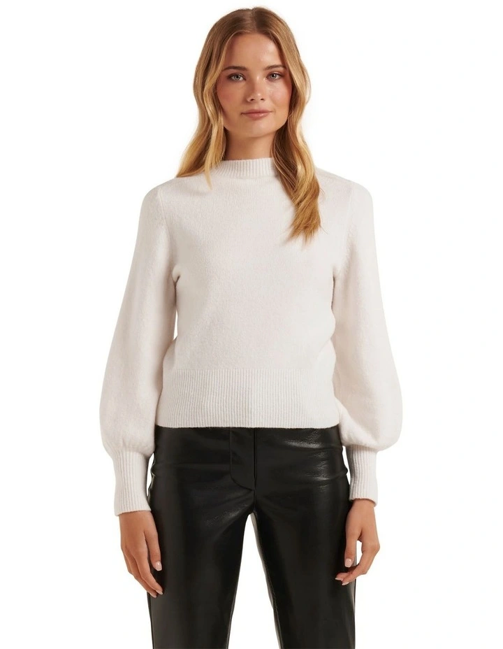 Ella Blouson Sleeve Knit Jumper in White image 1