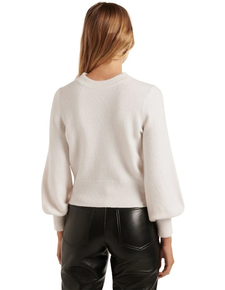Ella Blouson Sleeve Knit Jumper in White image 2