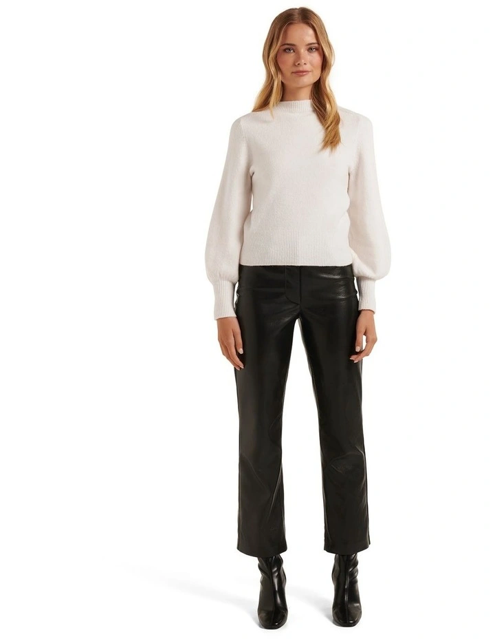 Ella Blouson Sleeve Knit Jumper in White image 5