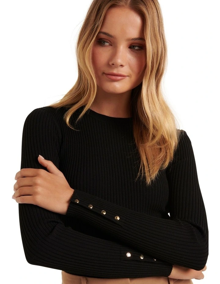 Sienna Layering Rib Knit Top in Black image 4